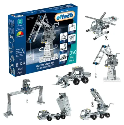 Produktbild von Metallbaukasten Konstruktionsspielzeug - 350 Teile - 6 Modelle - Werkzeug enthalten - Ab 8 Jahren