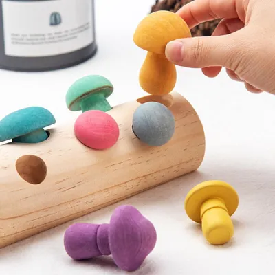 Produktbild von Hölzerne Regenbogenblöcke, Pilzsammelspiel, Lernspielzeug, passender Montagegriff für Babys