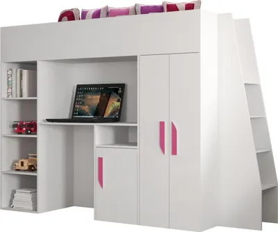 Produktbild von MINIO go for it, Etagenbett "PARTY 15", Rosa Griffe aus MDF, Weiße Farbe