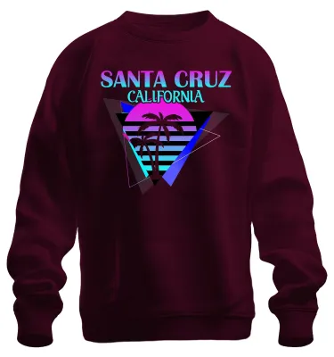 Immagine prodotto di Santa Cruz California Palmen Sonne Vaporwave 80s Strand Surfen Felpa Unisex Pullover, Borgogna, S