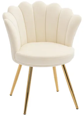 Produktbild von Muschelf?rmiger Sessel, Ankleidestuhl, Samtsessel, Loungesessel mit beigefarbenen goldenen Metallbeinen