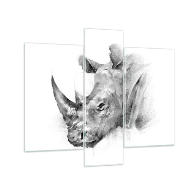 Produktbild von Bilder auf glas - 3 Teile - Nashorn Porträt Grafik - 95x80cm - Glasbilder - Wandbilder - Bilder - zum Aufhängen bereit - Wanddekoration aus Glas - Glas Bilder - Wandbild auf Glas - GCB95x80-4378