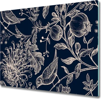 Produktbild von Glas Herdabdeckplatte 60x52 cm Spritzschutz Glasabdeckplatte Schneidebrett Blumen und Vögel