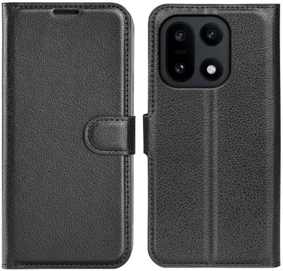 Produktbild von Hülle für OnePlus 15 - Phonesta Litchi Skin Book Wallet Klapphülle - Schwarz