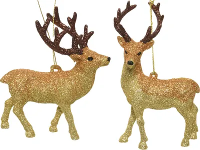 Produktbild von Christbaumschmuck Kunststoff / Glitzer Hirsch 11cm gold 1 Stück sort.