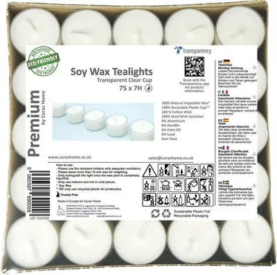 Productafbeelding van Theelichtjes - Wit - 40 mm x 25 mm - Sojawas met 7 Uur Brandduur - Voor Binnen en Buiten