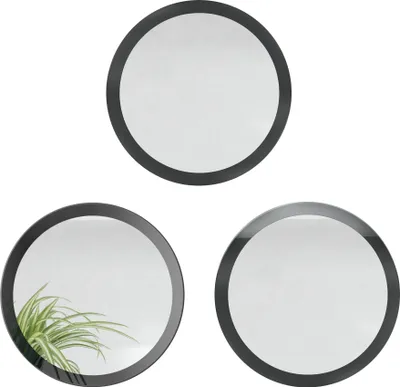 Produktbild von Vladon Spiegel Globe 50 cm 3er-Set, Germany, 3 dekorative runde Wandspiegel für Flur und Wohnzimmer mit MDF-Rahmen in Schwarz Hochglanz