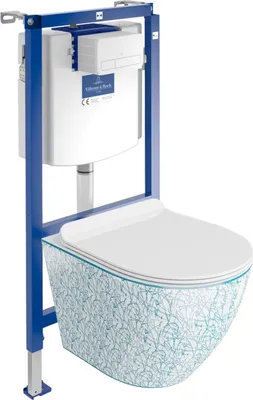 Produktbild von DOMINO Villeroy&Boch ViConnect H112 Vorwandelement Unterputz WC mit Bedienplatte + Wand Hänge Tiefspül WC Sofi Slim Kresz Spülrandlos |WC Komplettset|