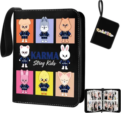 Produktbild von Stray Kids Fotokarten 400 Taschen, Kpop-Sammelalbum mit 4 Fächern, insgesamt 50 Seiten, Süßer Cartoon-Fotokartenordner, Idol-Cartoon-Fotoschutzalbu