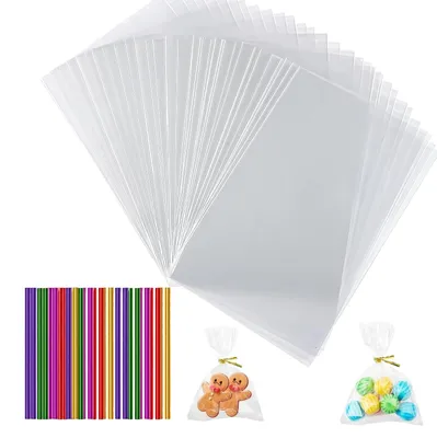 Imagen del producto de Bolsas de celofán transparentes - 100 unidades - 10 x 15 cm - Con cinta de rafia