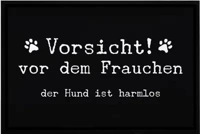 Produktbild von Fußmatte Spruch lustig "Vorsicht vor dem Frauchen der Hund ist harmlos" Hundebesitzer rutschfest & waschbar Moonworks® weiß 60x40cm