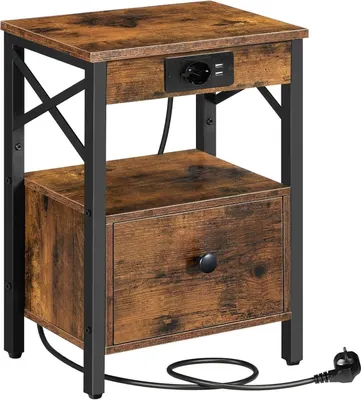 Immagine prodotto di Tavolino HOOBRO con stazione di ricarica e cassetto pieghevole Vintage brown-EBF128CBZ01G1