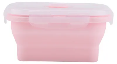 Produktbild von Tragbare Silikon-Lunchbox, zusammenklappbar, mikrowellengeeignet, Lunchbox, Lebensmittelbehälter, Rosa, 350 ml