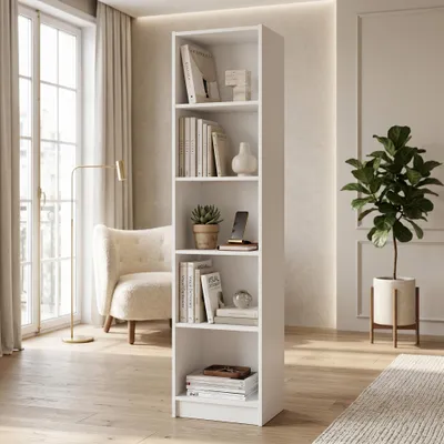 Produktbild von Schmales Bücherregal Weiss | Hochregal & Aktenregal 40 x 182,6 x 32 cm | Platzsparendes Standregal für Büro & Wohnzimmer