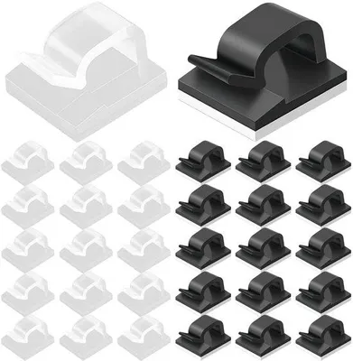 Produktbild von Unyqoos® 100x selbstklebende Kabelhalter (R-TYPE) – Kabelclips für Schreibtisch, Wand & Steckdosen, ordentliches Kabelmanagement für Zuhause & Büro
