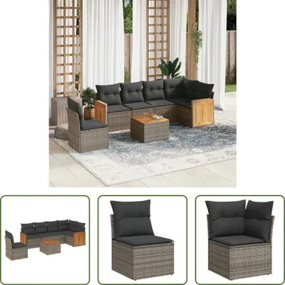 Produktbild von The Living Store 7-tlg. Garten-Sofagarnitur mit Kissen Grau Poly Rattan