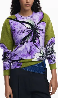 Produktbild von Trendiger violetter Damenpullover: Langarm, Rollkragen & Muster-Design