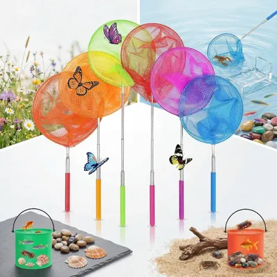 Produktbild von Kinder-Schmetterlingsnetz Kescher Fangnetz - Teleskop - 6 Stück - 37 bis 82 cm