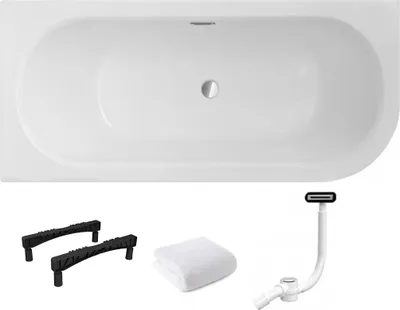 Produktbild von Aqua For You | Badewanne - Besco Avita - 150 x 75 cm Asymmetrisch – Chrom Siphon – Gestell Typ W – Acryl – Modernes Design