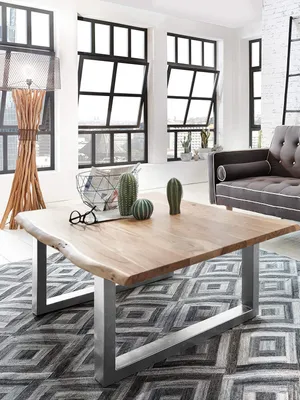 Produktbild von Couchtisch Baumkante 120x80 cm Akazie naturfarben silber