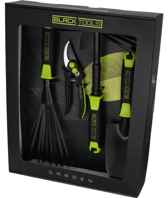 Immagine prodotto di Black Tools® Set di attrezzi da giardino, 4 pezzi | Paletta da trapianto, zappa combinata, attrezzi da giardino