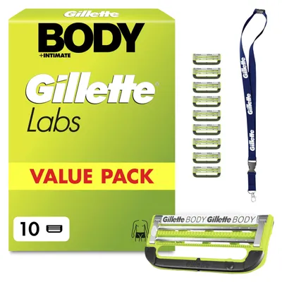 Produktbild von Gillette Labs Body & Intimate Rasierklingen, 10 Original Ersatzklinge, Grün
