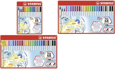 Produktbild von Premium-Filzstift mit Pinselspitze für variable Strichstärken - STABILO Pen 68 brush - 25er Metalletui - mit 19 verschiedenen Farben