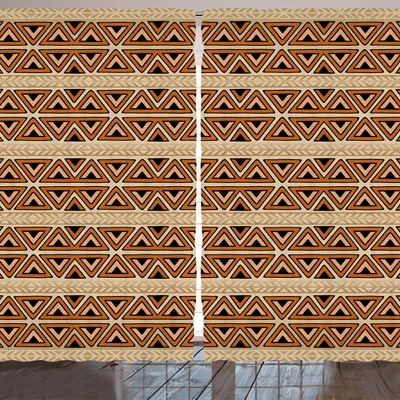 Produktbild von ARANDE afrikanisch Gardine, Abstraktes Kunst-Art-ethnisches inspiriertes geometrisches Muster mit Dreiecken Kunst, 280 x 175 cm, Kakao und Karamell