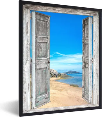 Produktbild von MuchoWow® Gerahmtes Poster Strand - Tropisch - Sommer - Blick - Meer 60x80 cm - Poster mit Schwarzem Bilderrahmen Wandposter Rahmen Foto Bilder - Premium - Wanddeko Wohnzimmer