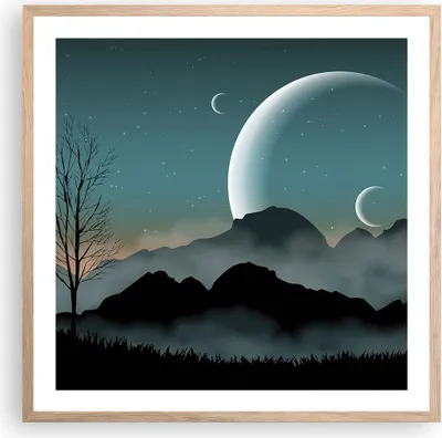 Produktbild von Gerahmtes Poster - Rahmen in heller Eiche - Himmel Nacht Illustration - 60x60 cm - Wand Bild - Wanddeko - Wandbilder - Wandposter - Bilderrahmen - Bilder - Kunstdruck - Wandbild - P2NAC60x60-4143