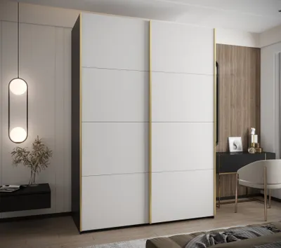 Produktbild von Zweitüriger Kleiderschrank SAMARA 1 – 170 cm, schwarz/weiß/gold