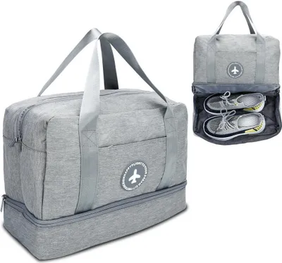 Image de Intirilife Sac de voyage imperméable GRIS - 40 x 17 x 30 cm -Sac textile spacieux en tissu Oxford résistant à l'eau- Sac pour bagages à main, sac de sport et de fitness pour la gym, les excursions, les vacances, les voyages