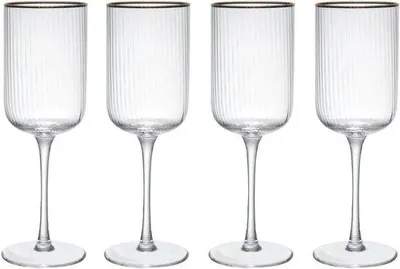 Productafbeelding van Wijnglazen Set - Kristal Glazen - Feestelijke Gelegenheden - Geribbelde Kristal - 375 ml - Transparant
