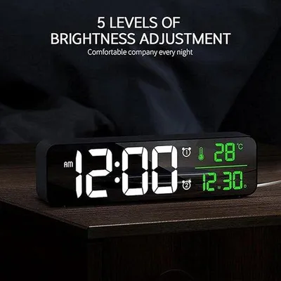 Image de Grande horloge numérique LED pour chambre à coucher, avec lumière, minuterie, affichage de la température et réveil musical ; réveil numérique LED noir pour bureau (couleur : noir).