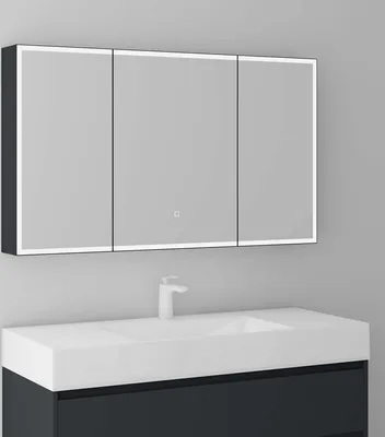 Produktbild von Mai & Mai Spiegelschrank Bad mit LED Beleuchtung Badezimmerschrank Hängeschrank Badezimmerspiegel BxTxH 120x15x70 cm Anthrazit matt Spiegelschrank-04
