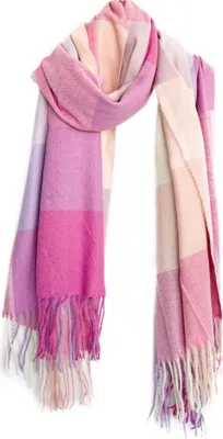 Obrázek produktu pro Moderní šála s třásněmi v kostkovaném vzoru - šála pro ženy, 70 x 180 cm růžová/fialová