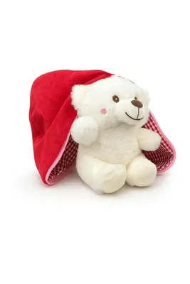 Produktbild von Plüschtier Teddybär 25 cm Weiß mit roter Decke im Schlafsack – Weiches Kuscheltier aus Plüsch