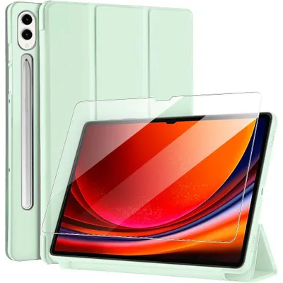 Image de Coque + Verre Trempé pour Samsung Galaxy Tab S10 Plus / S9 Plus, Protection Anti-Rayures Veille-Réveil - Vert