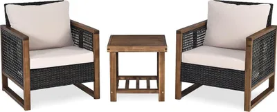 Image de Ensemble de 3 meubles de jardin en rotin, ensemble de salon en polyrotin avec coussins de siège lavables, ensemble de sièges d'extérieur