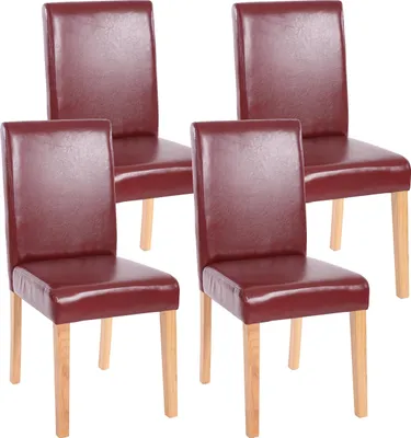 Four dining chairs arranged in a group against a white background.