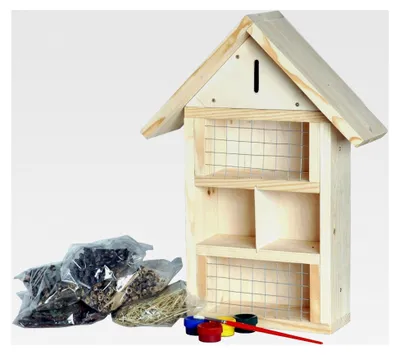 Produktbild von Insektenhotel Bastel-Set - Wildbienenhotel zum Bemalen und Selberbauen - Holz-Bienenhaus für solitäre Wildbienen - Nisthilfe für Insekten - 34 x 12 x 45 cm - Bunt