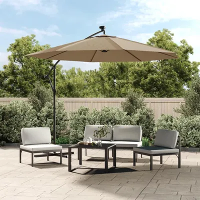 Zdjęcie produktu dla vidaXL Parasol świetlny z oświetleniem LED i stalowym słupkiem 300 cm Taupe