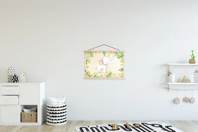 Produktbild von MuchoWow® Textilposter Elefant - Blumen - Pflanzen - Dschungel 60x40 cm mit holzfarbenen Rahmen - Bilder