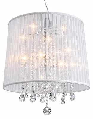 Produktbild von Sompex Hängeleuchte ORGANZA 10-flammig Weiß – Eleganter Kronleuchter mit Stoff & Kristallglas