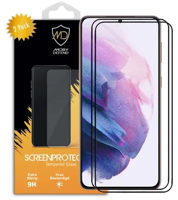 Productafbeelding van 2-Pack MobyDefend Screenprotectors - Geschikt voor  Samsung Galaxy S21 Plus (S21+)  -  Screensavers Met Zwarte Randen - Gehard Glas