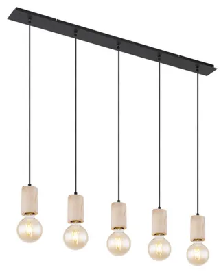 Produktbild von Globo Lighting Hängeleuchte Metall schwarz matt, Holz naturfarben, LxBxH: 1150x100x1200mm, exkl. 5x E27 60W 230V