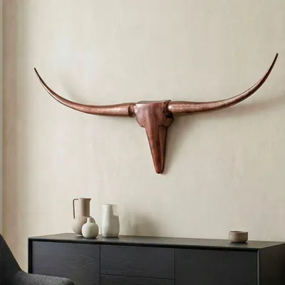 Produktbild von FineBuy Deko Geweih Bull M FB37860 Bronze 100 cm Aluminium Hörner Wanddekoration Stierkopf Horn Modern Wandskulptur Geweih-Jagdtrophäe Metall Longhorn