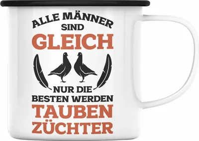 Produktbild von Trendation - Taubenzüchter Geschenkidee Emaille Tasse mit Spruch für Taubenbesitzer Geschenk Taubenliebhaber (Schwarz)