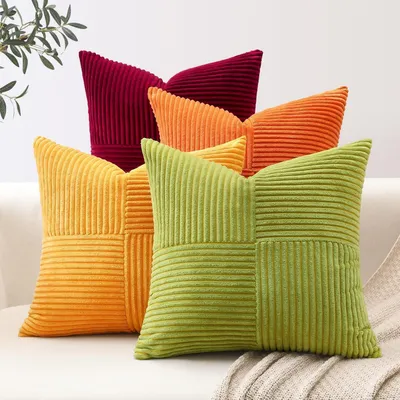 Productafbeelding van Kussenhoezen, kruispatroon, strepen, set van 4, geel-oranje, 45x45 cm
