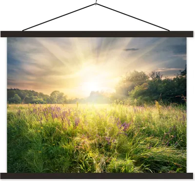 Produktbild von MuchoWow® Textilposter Blumen - Sonne - Frühling 40x30 cm mit schwarzem Rahmen - Dekorationen